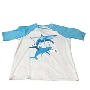 Lands' End Boys‎ Sharks Graphic Raglan Rash Guard Swim Shirt Size XL 14H-16H